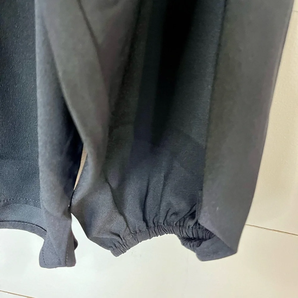 J. Crew Puff Sleeve Satin-Back Crepe‎ Blouse Keyhole Neck Black Large TALL NWT